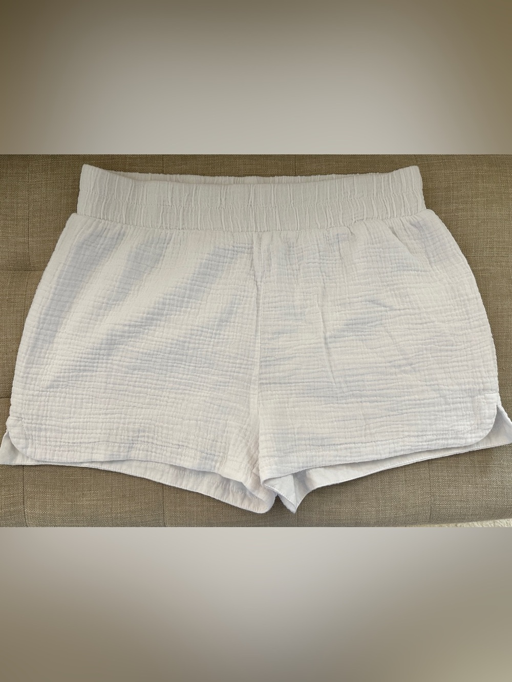 Z Supply White Textured Elastic Waist Shorts